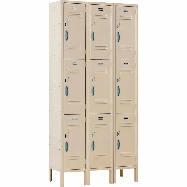 Global Industrial Capital 3-Tier 9 Door Locker, 36inW x 15inD x 78inH, Tan, Assembled 292817